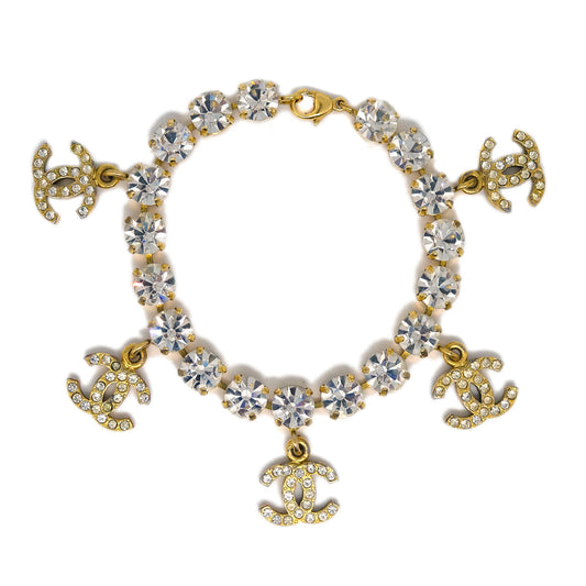 Luxury Chanel Rhinestone Chain Bracelet Gold 95P