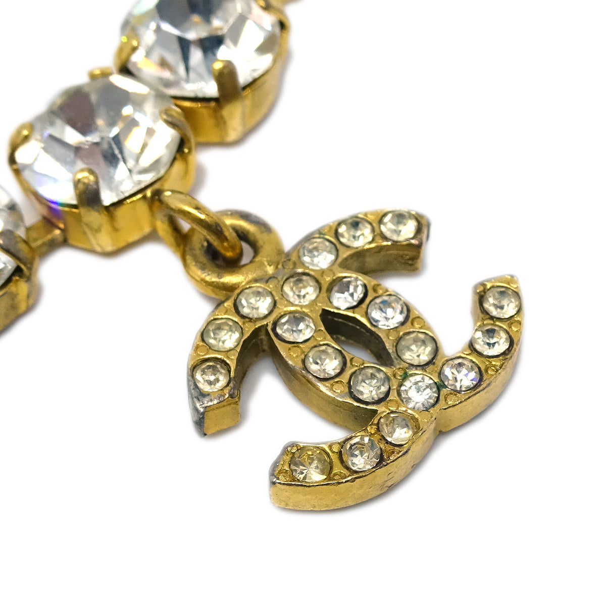 Luxury Chanel Rhinestone Chain Bracelet Gold 95P