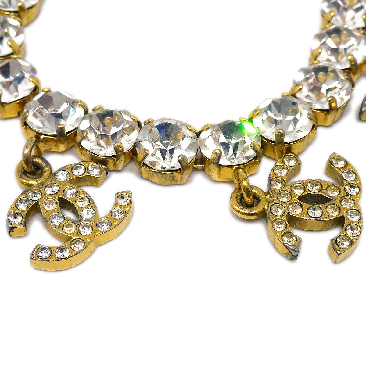 Luxury Chanel Rhinestone Chain Bracelet Gold 95P