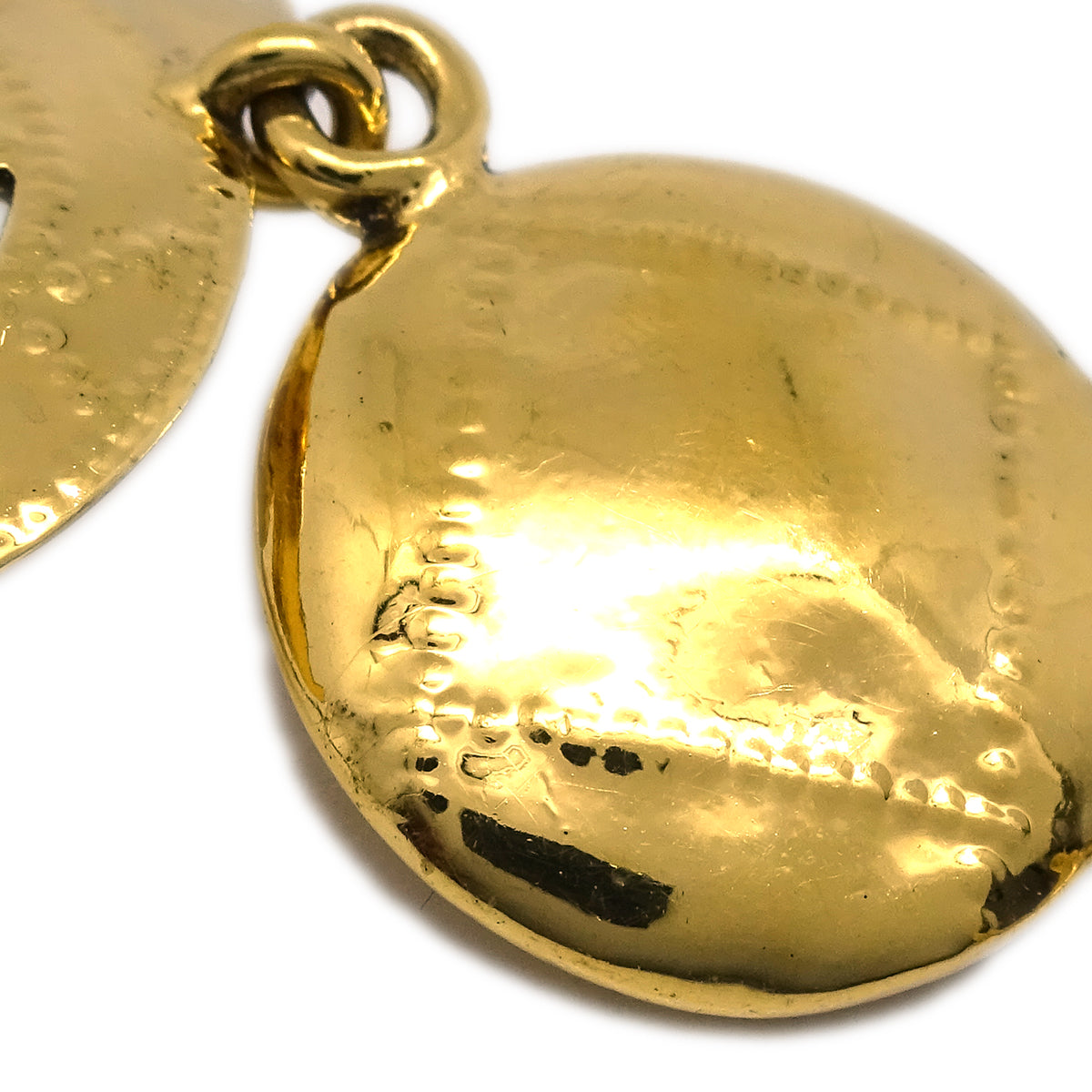 Luxury Chanel 1994 Quilted CC Dangle Earrings Clip-On Gold Small
