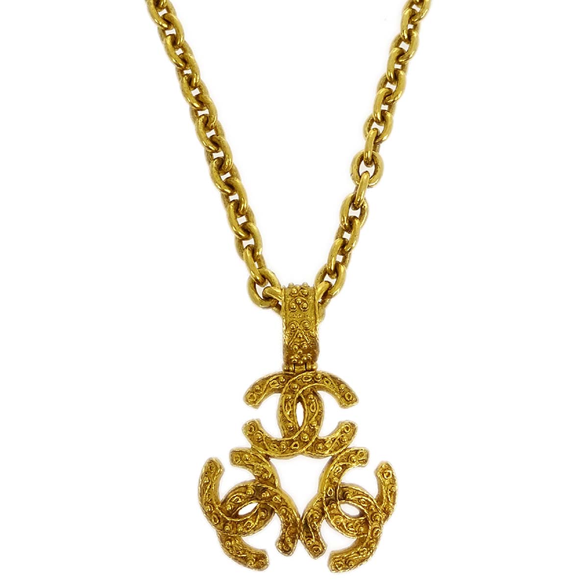 Luxury Chanel 1994 Filigree Triple CC Gold Necklace