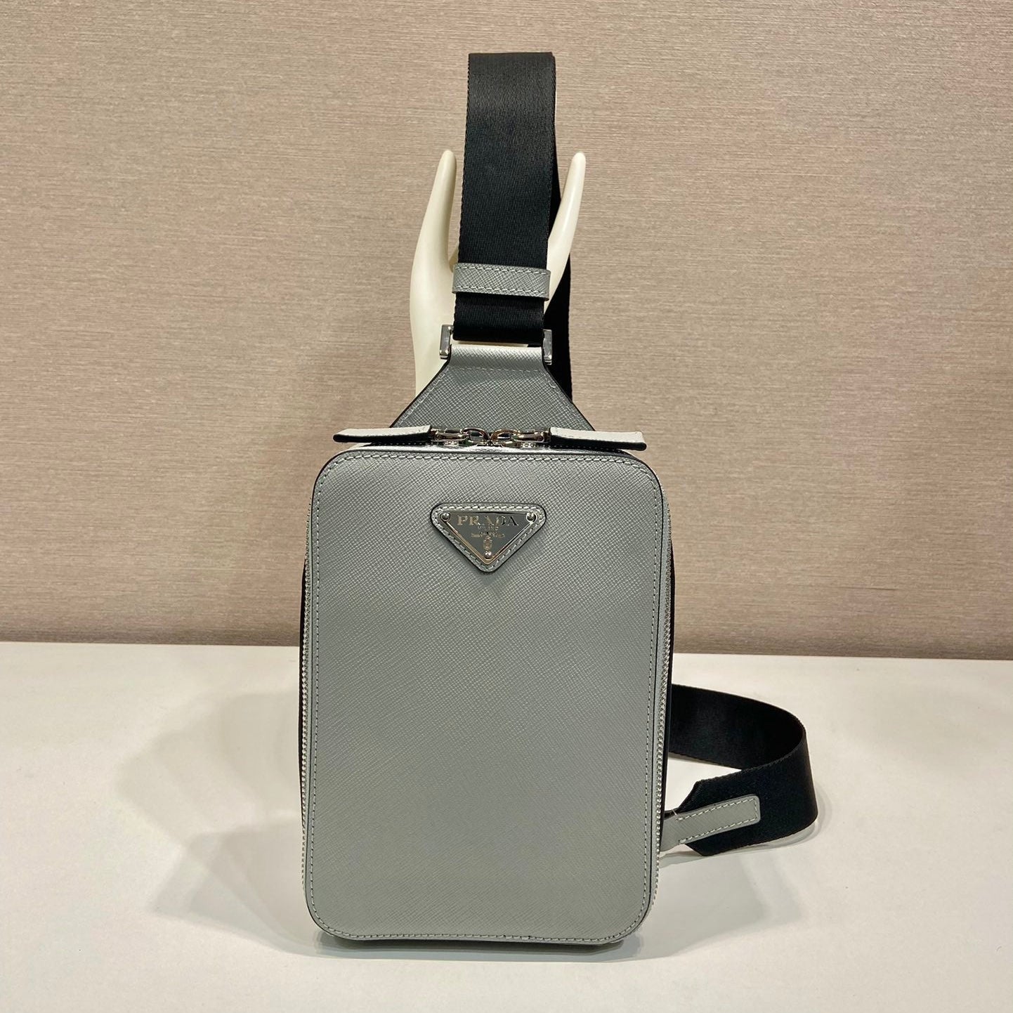 Luxury PradaCHEST BAG 20 IN ECHO GRAY SAFFIANO LEATHER
