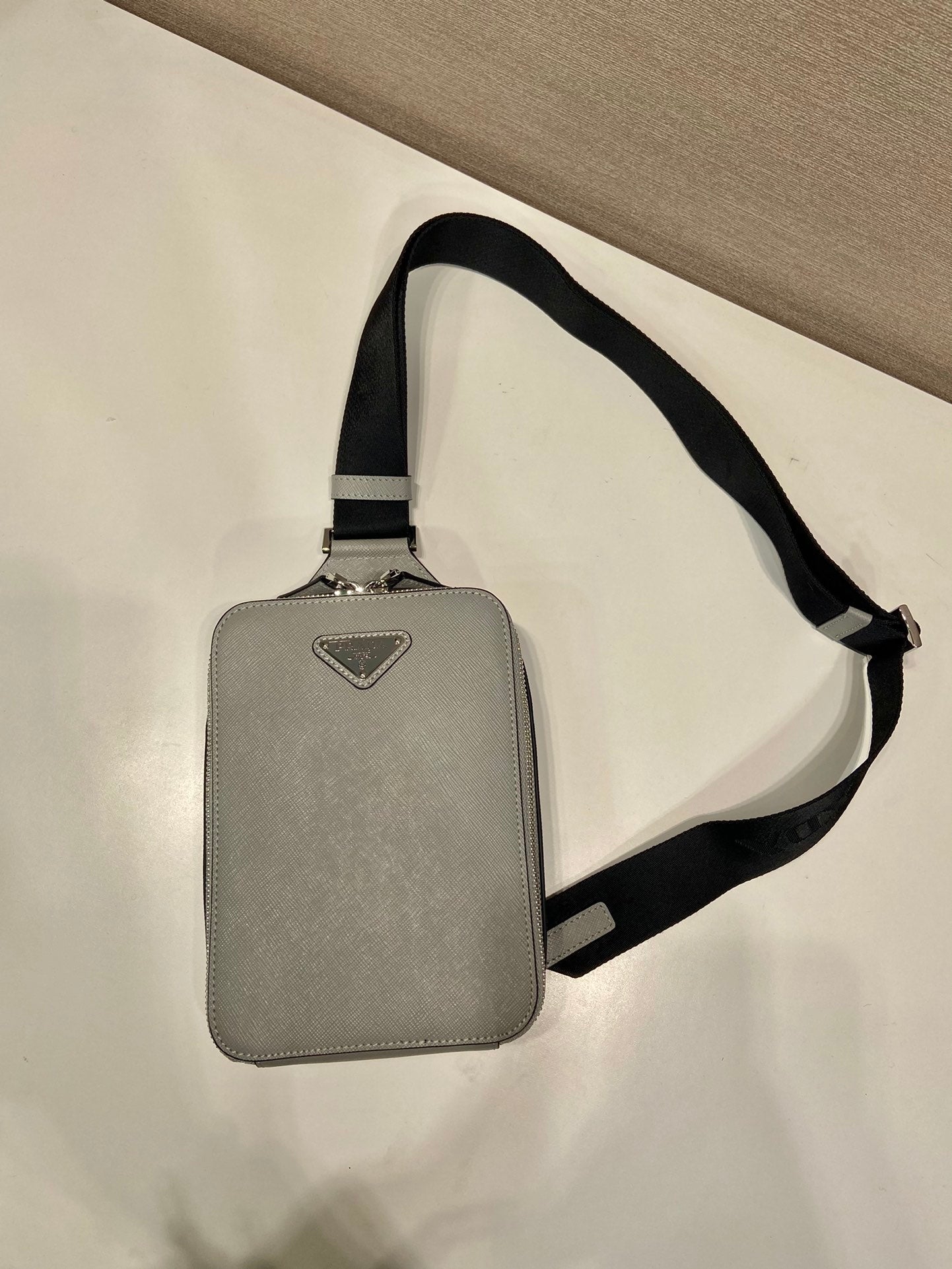 Luxury PradaCHEST BAG 20 IN ECHO GRAY SAFFIANO LEATHER