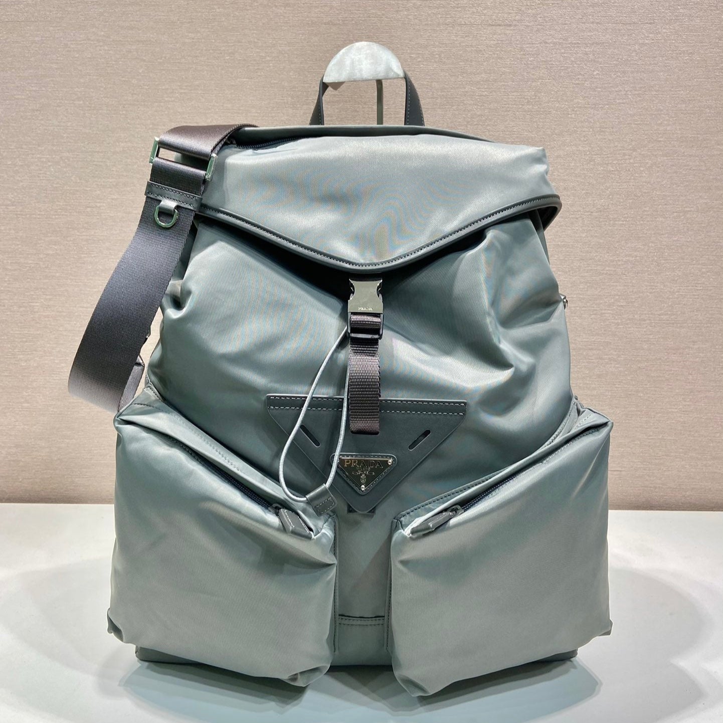Luxury PradaTRIANGLE LOGO BACKPACK 45 IN ASH GRAY RE-NYLON