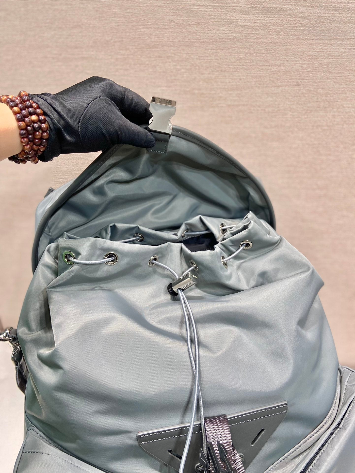 Luxury PradaTRIANGLE LOGO BACKPACK 45 IN ASH GRAY RE-NYLON