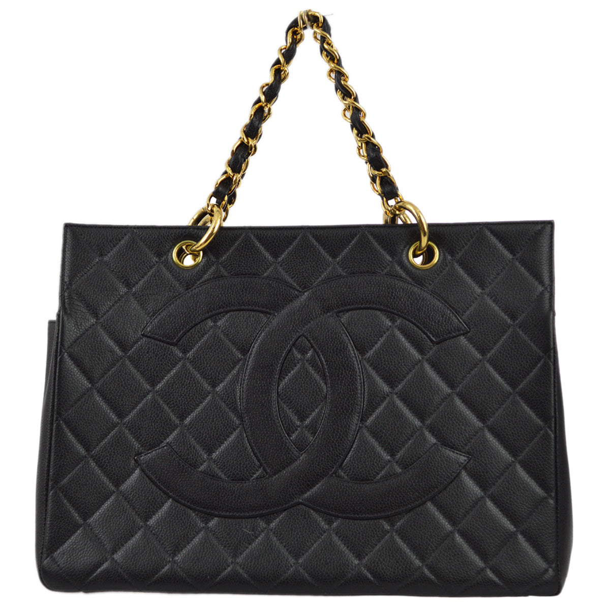 Luxury Chanel 1996-1997 Black Caviar Tote Chain Handbag