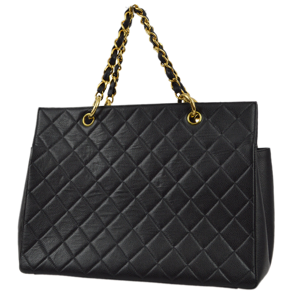 Luxury Chanel 1996-1997 Black Caviar Tote Chain Handbag