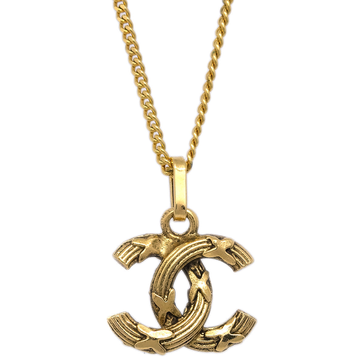 Luxury Chanel Mini CC Chain Pendant Necklace Gold 1982