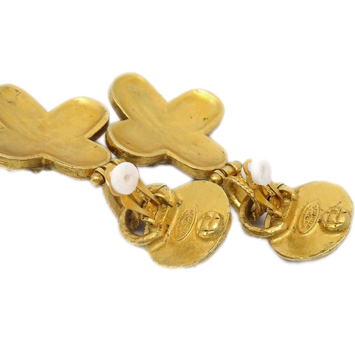 Luxury Chanel Artificial Pearl Dangle Earrings Clip-On Gold 94A
