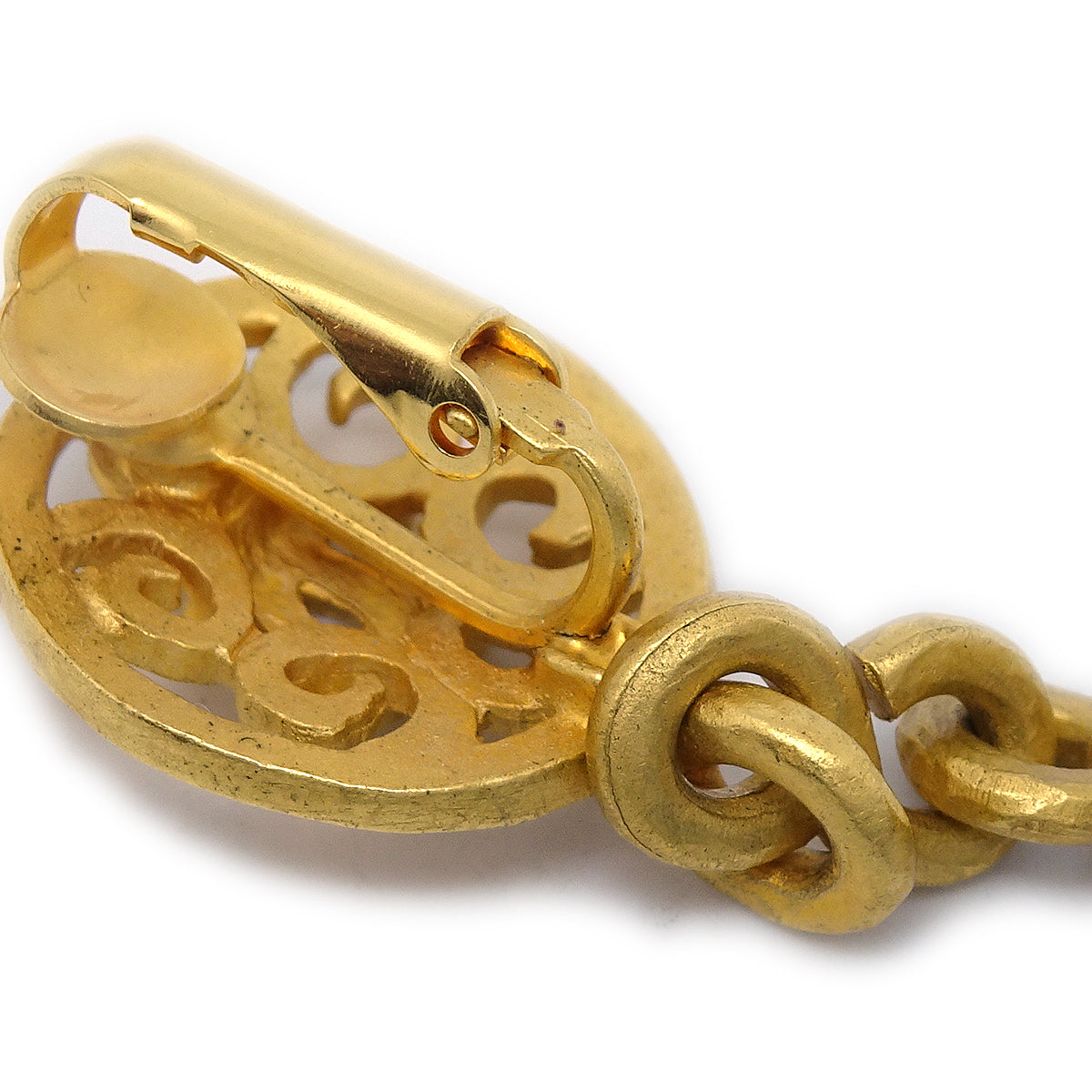 Luxury Chanel Bell Dangle Earrings Clip-On Gold 96P