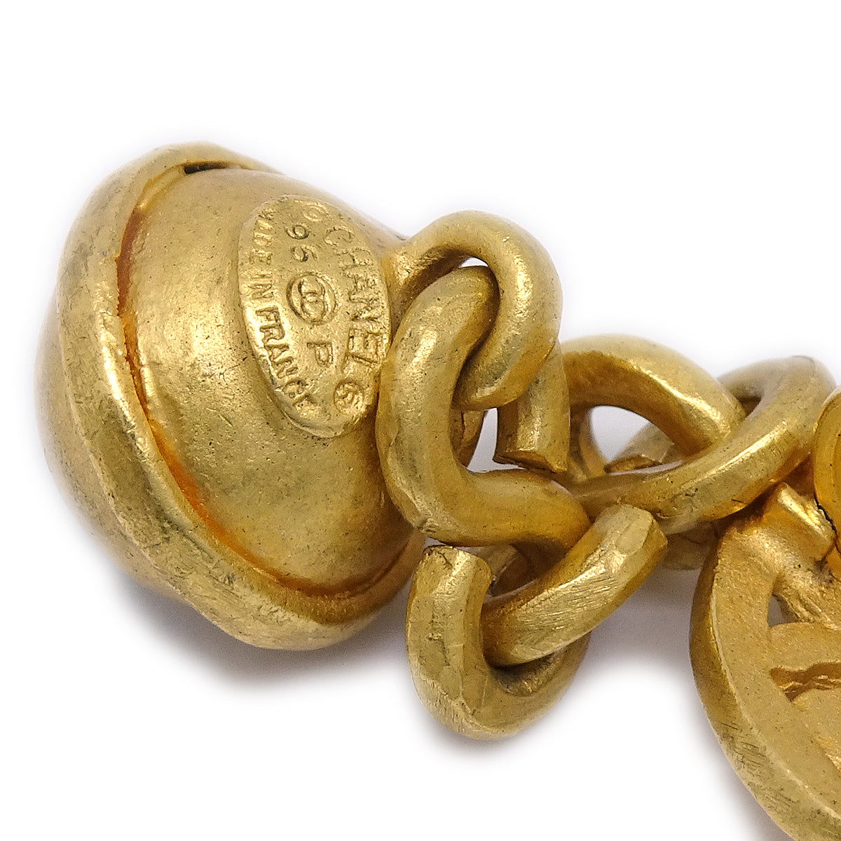 Luxury Chanel Bell Dangle Earrings Clip-On Gold 96P