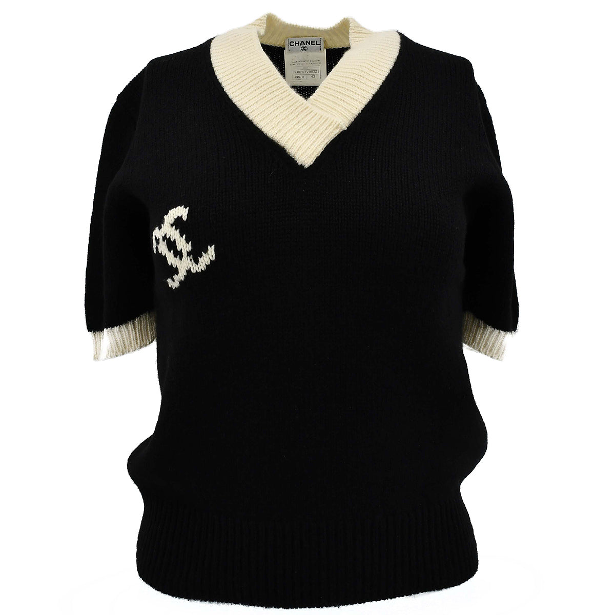 Luxury Chanel Fall 1996 short-sleeved cashmere knitted top #42