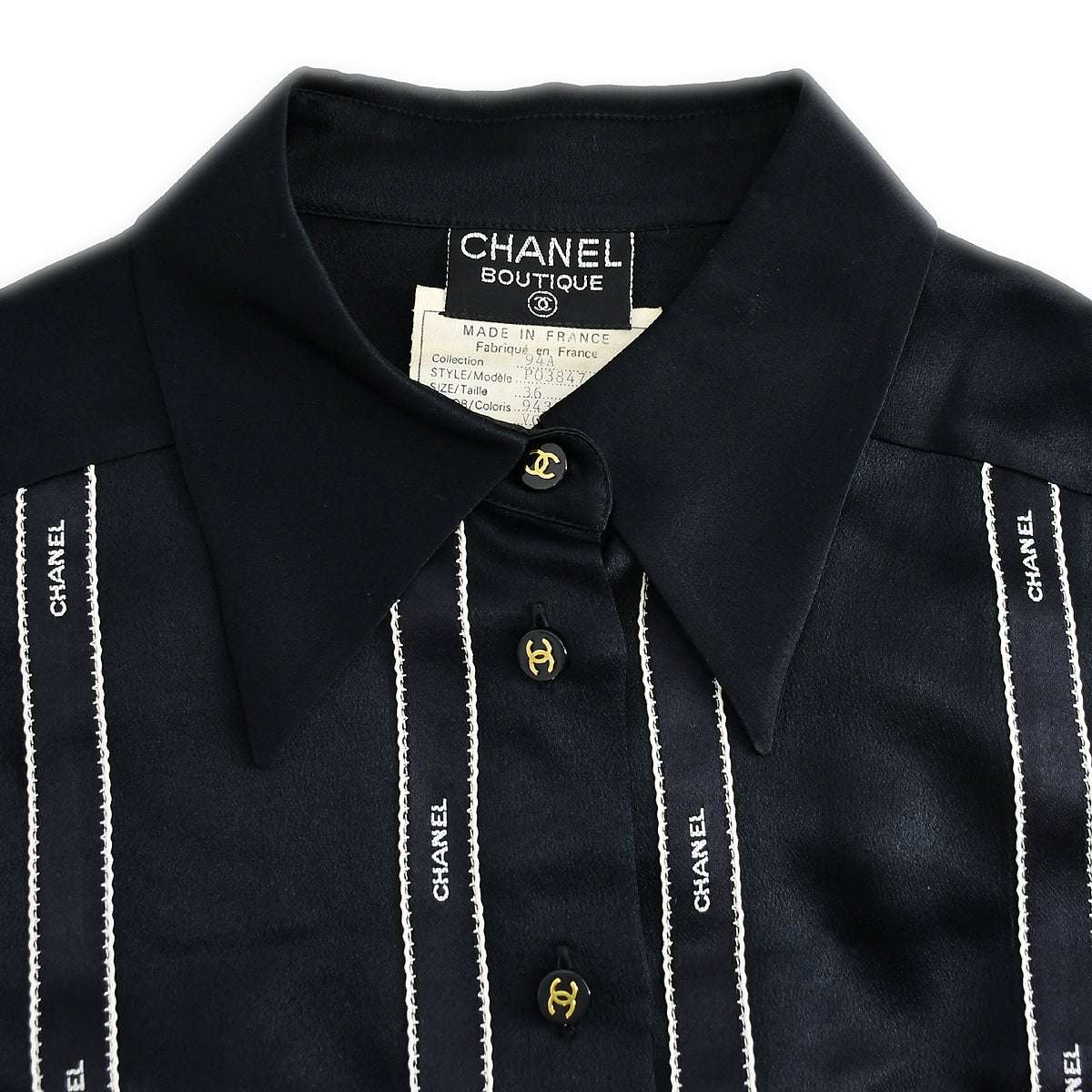 Luxury Chanel Fall 1994 logo-print silk shirt #36