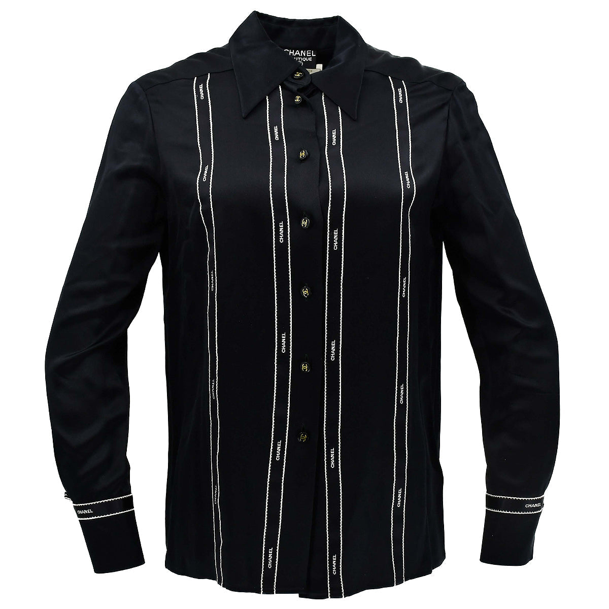 Luxury Chanel Blouse Shirt Black 94A #38