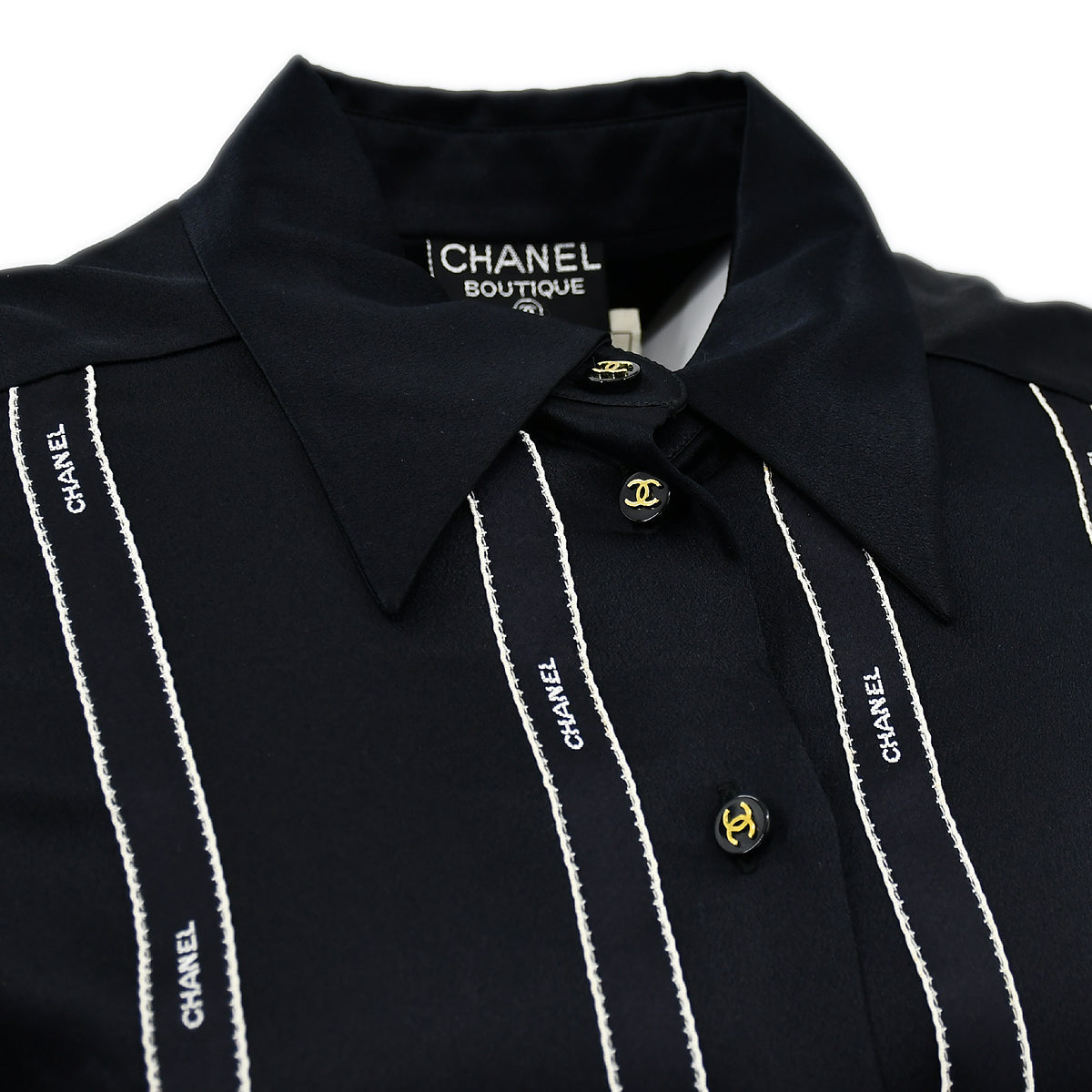 Luxury Chanel Blouse Shirt Black 94A #38