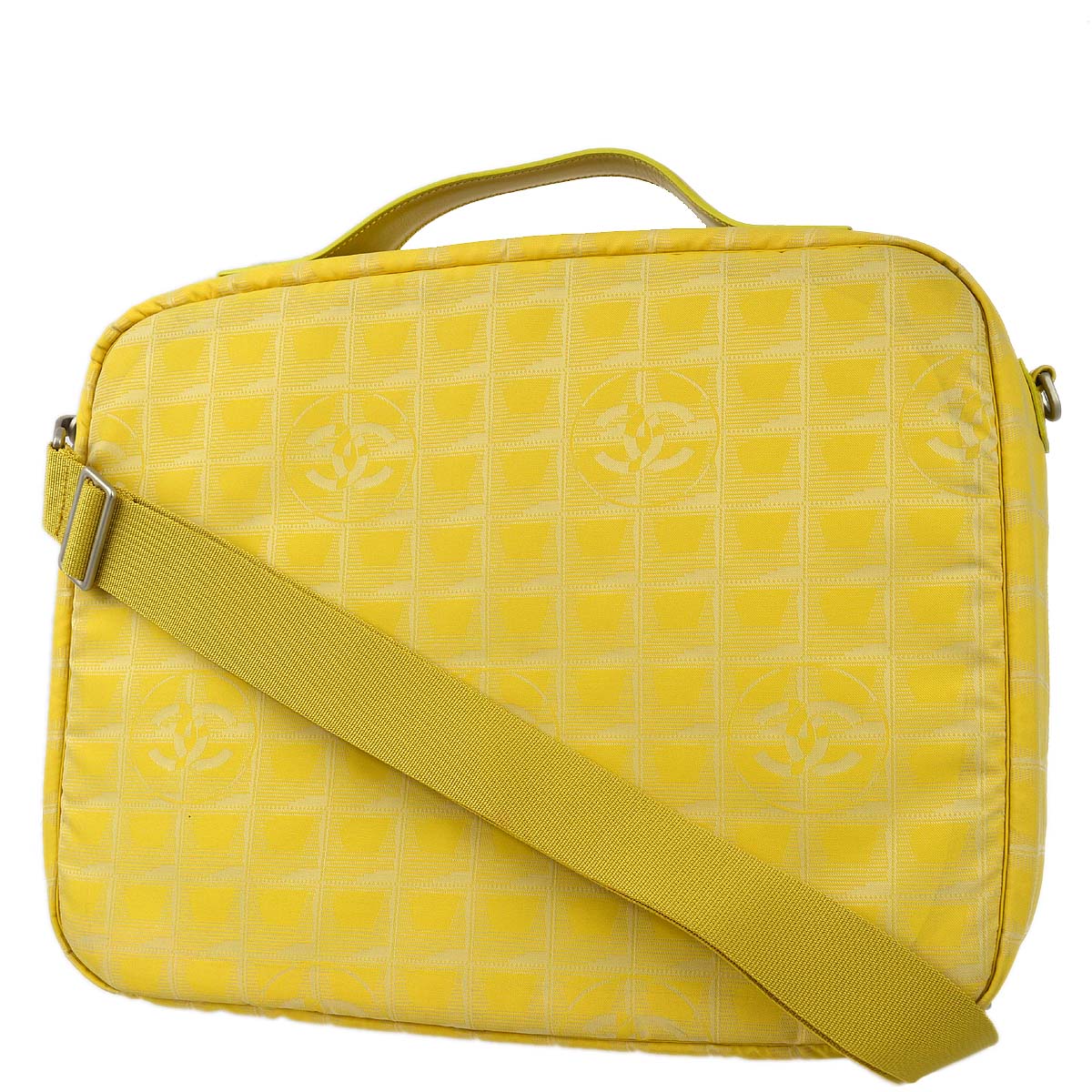 Luxury Chanel 2001-2003 Yellow Jacquard Nylon New Travel Line Handbag