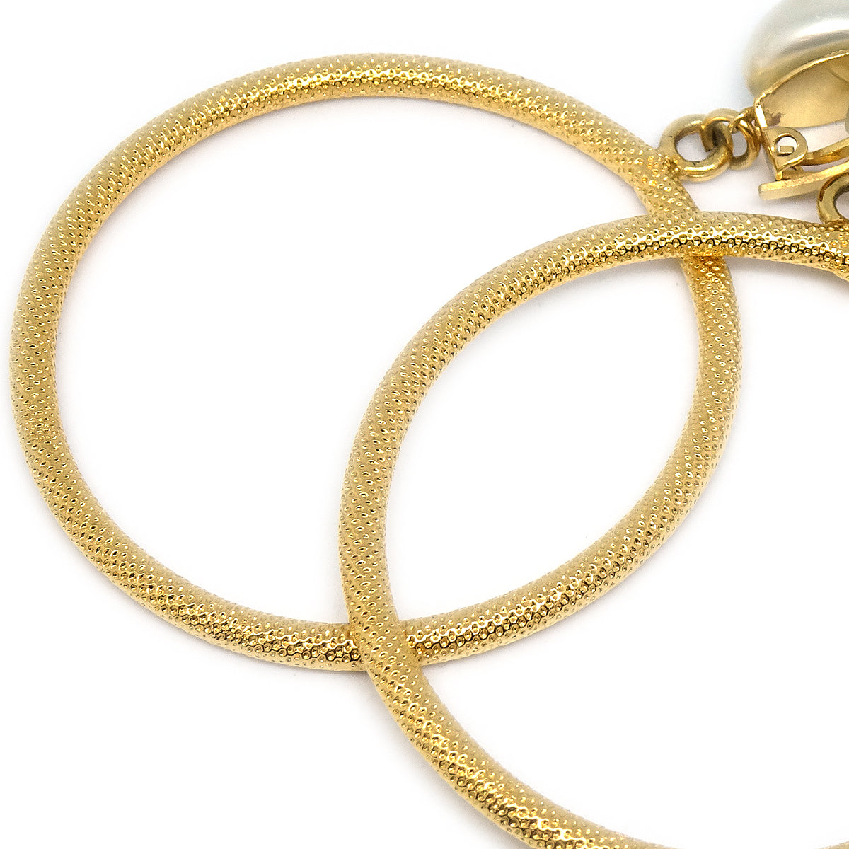 Luxury Chanel Hoop Earrings Gold Artificial Pearl Clip-On 97P