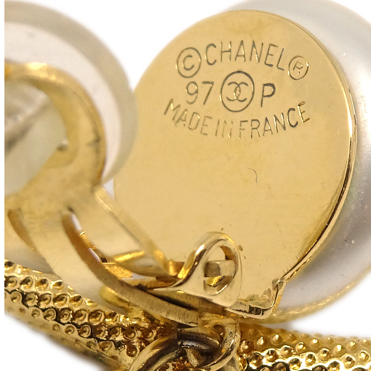 Luxury Chanel Hoop Earrings Gold Artificial Pearl Clip-On 97P