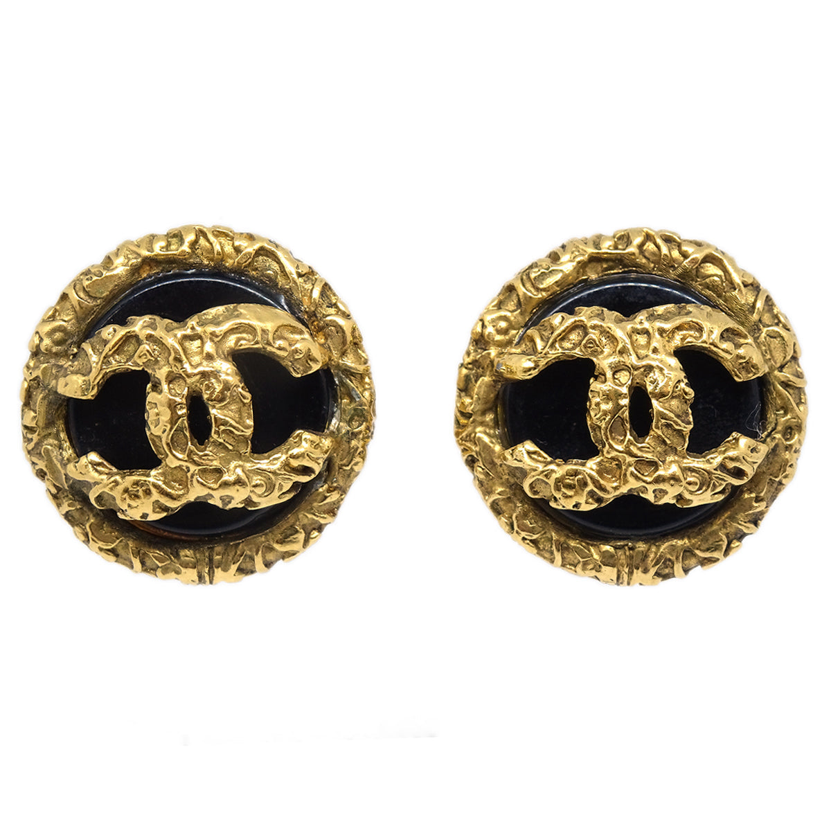 Luxury Chanel Button Earrings Clip-On Gold 93P