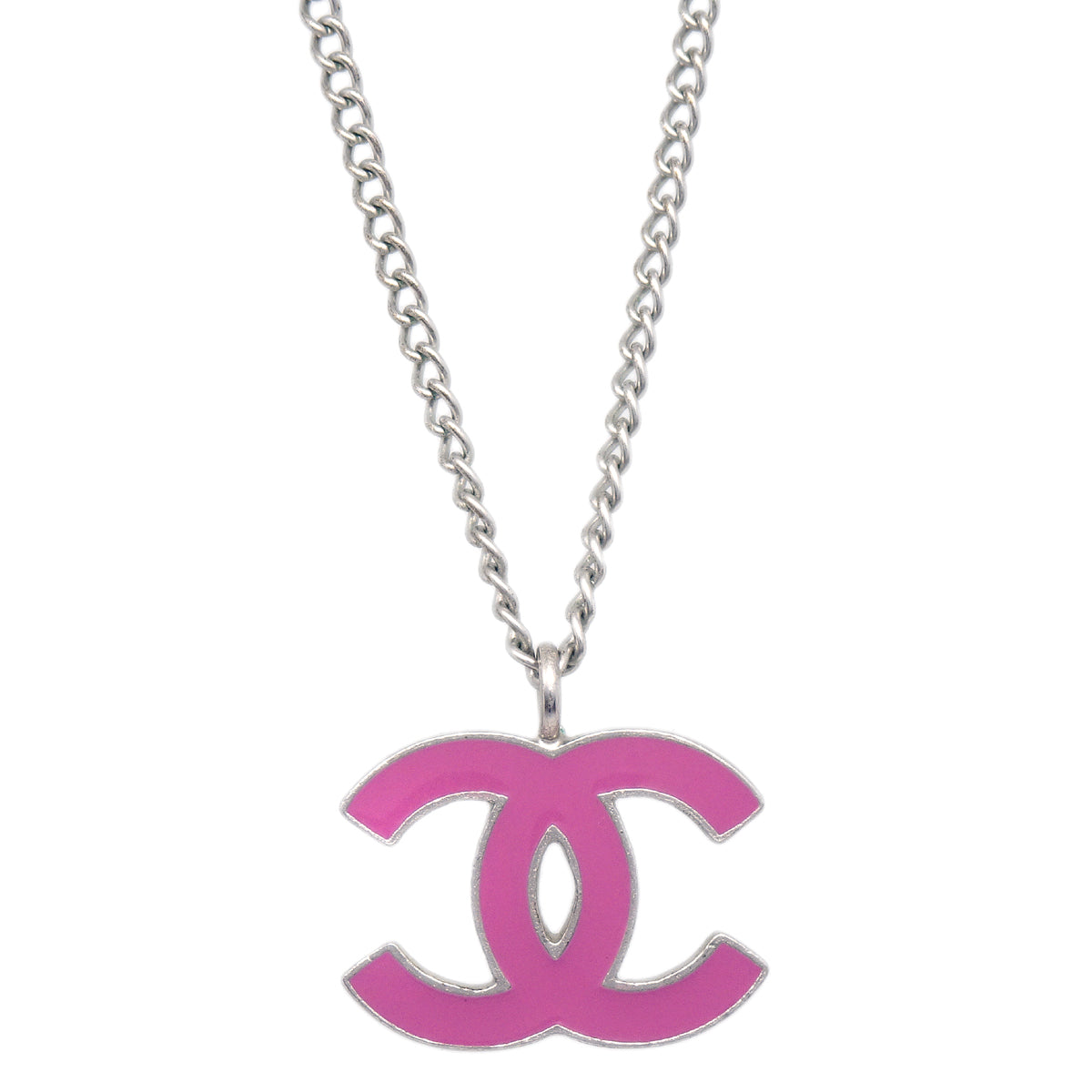 Luxury Chanel CC Chain Pendant Necklace Silver 04P