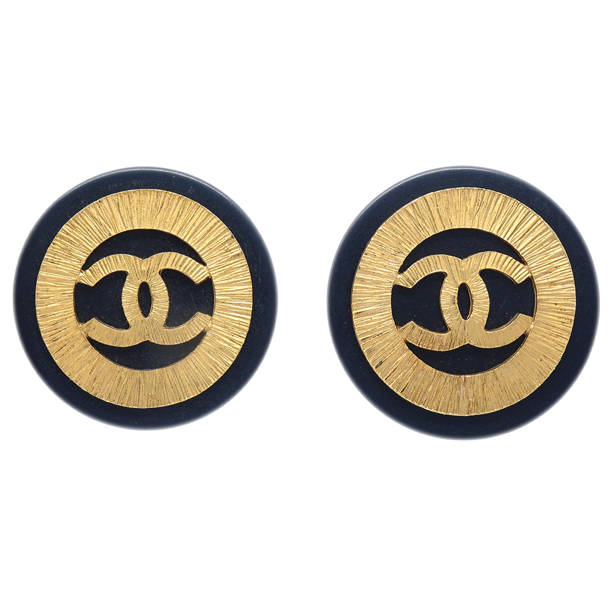 Luxury Chanel 1993 Black & Gold Earrings