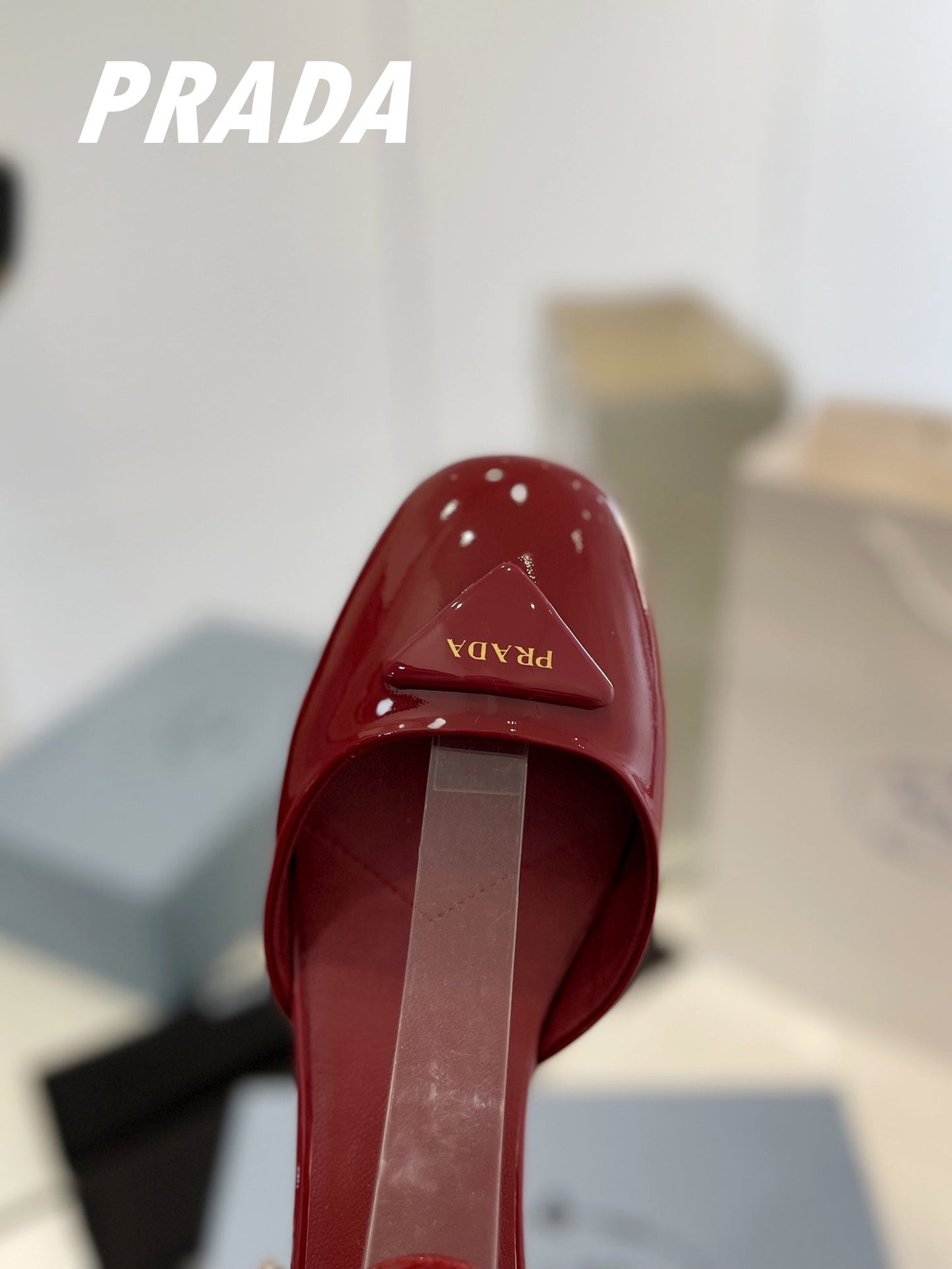 Luxury PradaSlingback 40 Square Sole Wine Patent Leather
