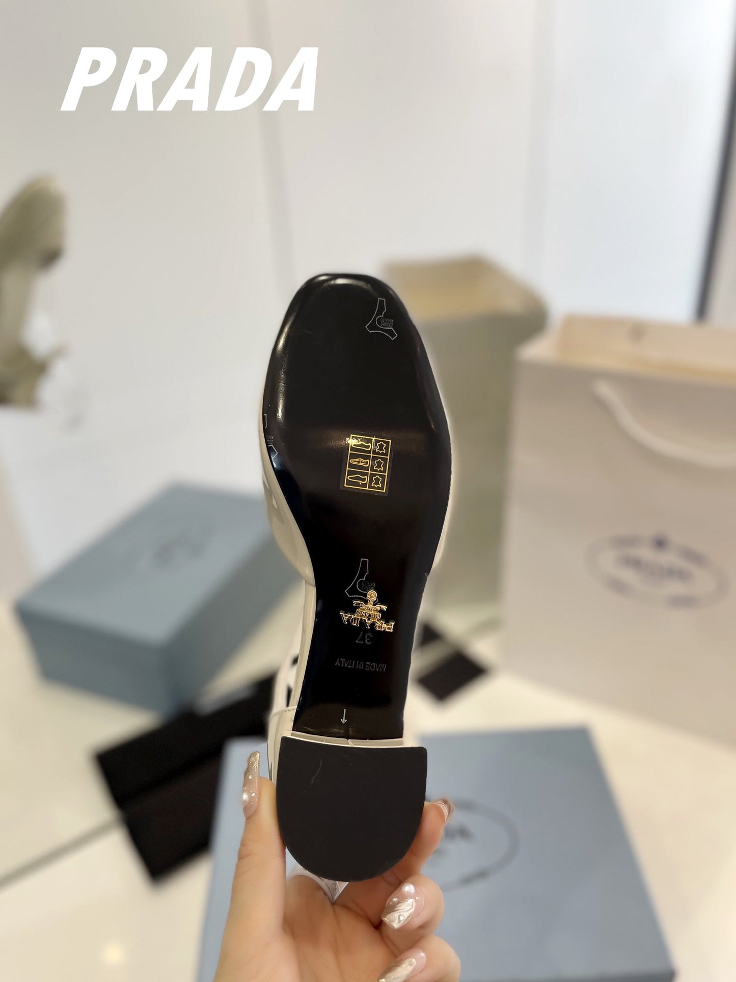 Luxury PradaSlingback 40 Square Sole White Patent Leather