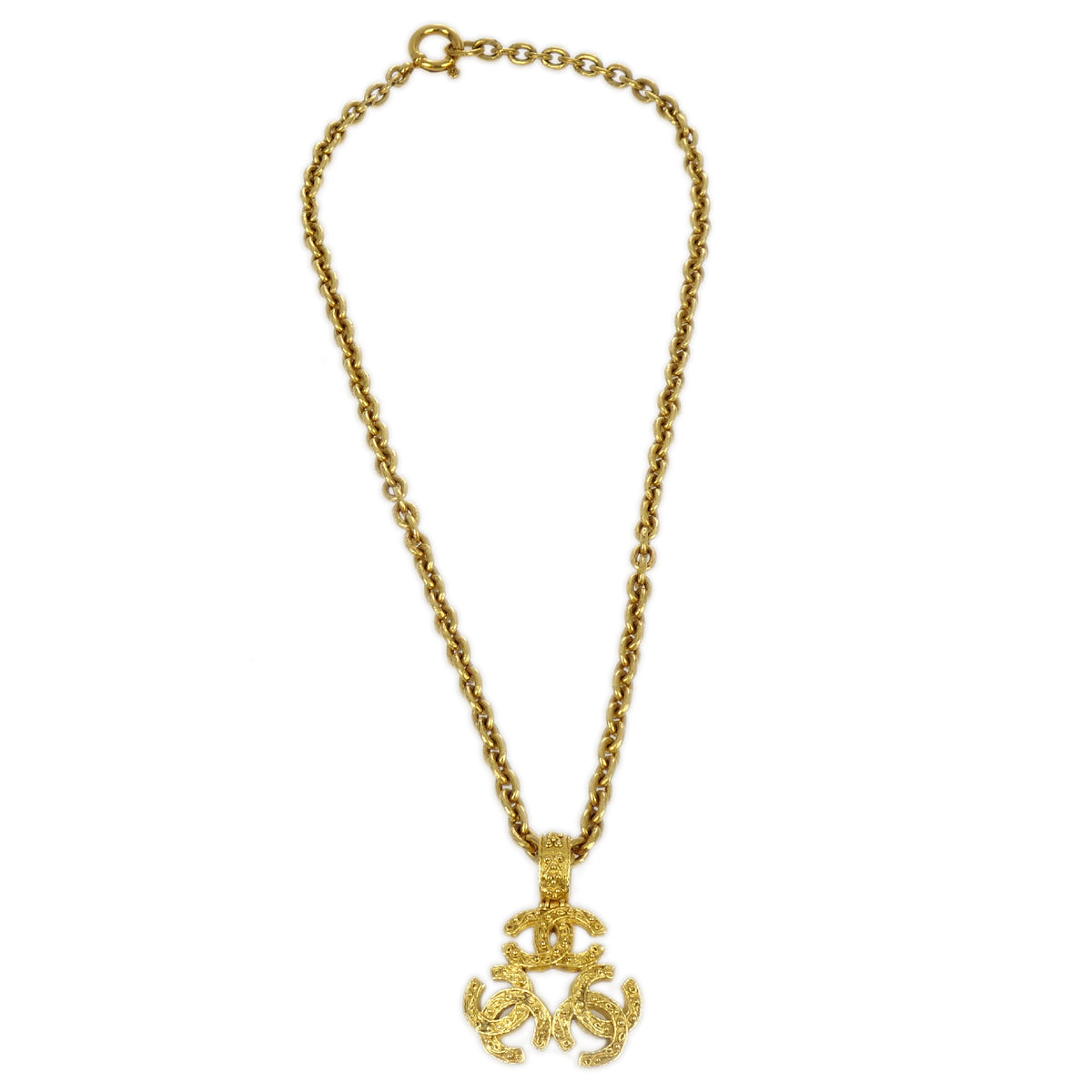 Luxury Chanel Triple CC Chain Pendant Necklace Gold 94A