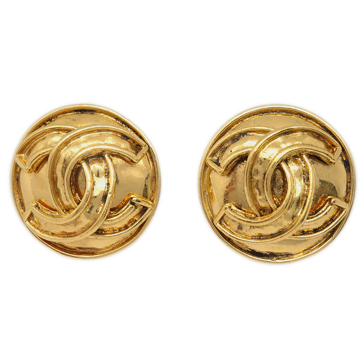 Luxury Chanel Button Earrings Clip-On Gold 94P
