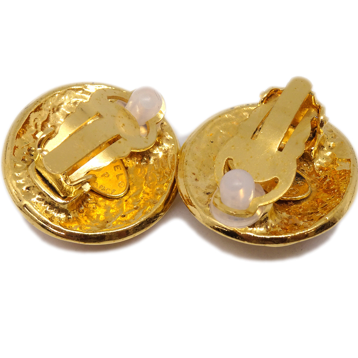 Luxury Chanel Button Earrings Clip-On Gold 94P
