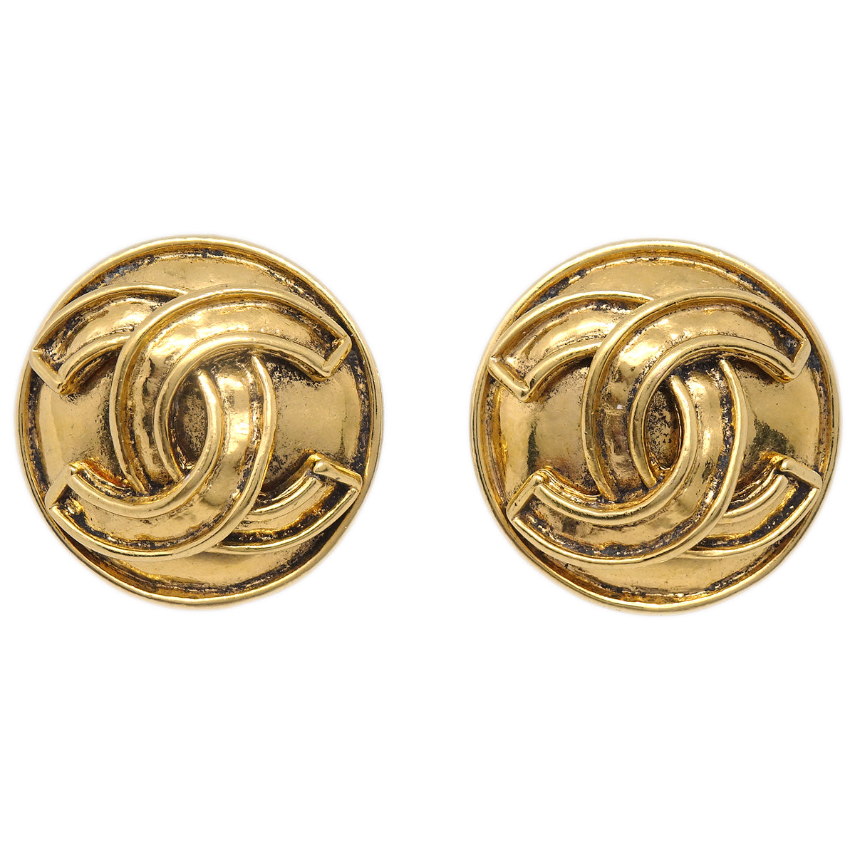 Luxury Chanel Button Earrings Clip-On Gold 94P