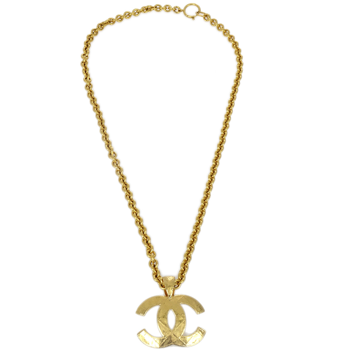 Luxury Chanel Quilted Charm Gold Chain Pendant Necklace Accessories 94A
