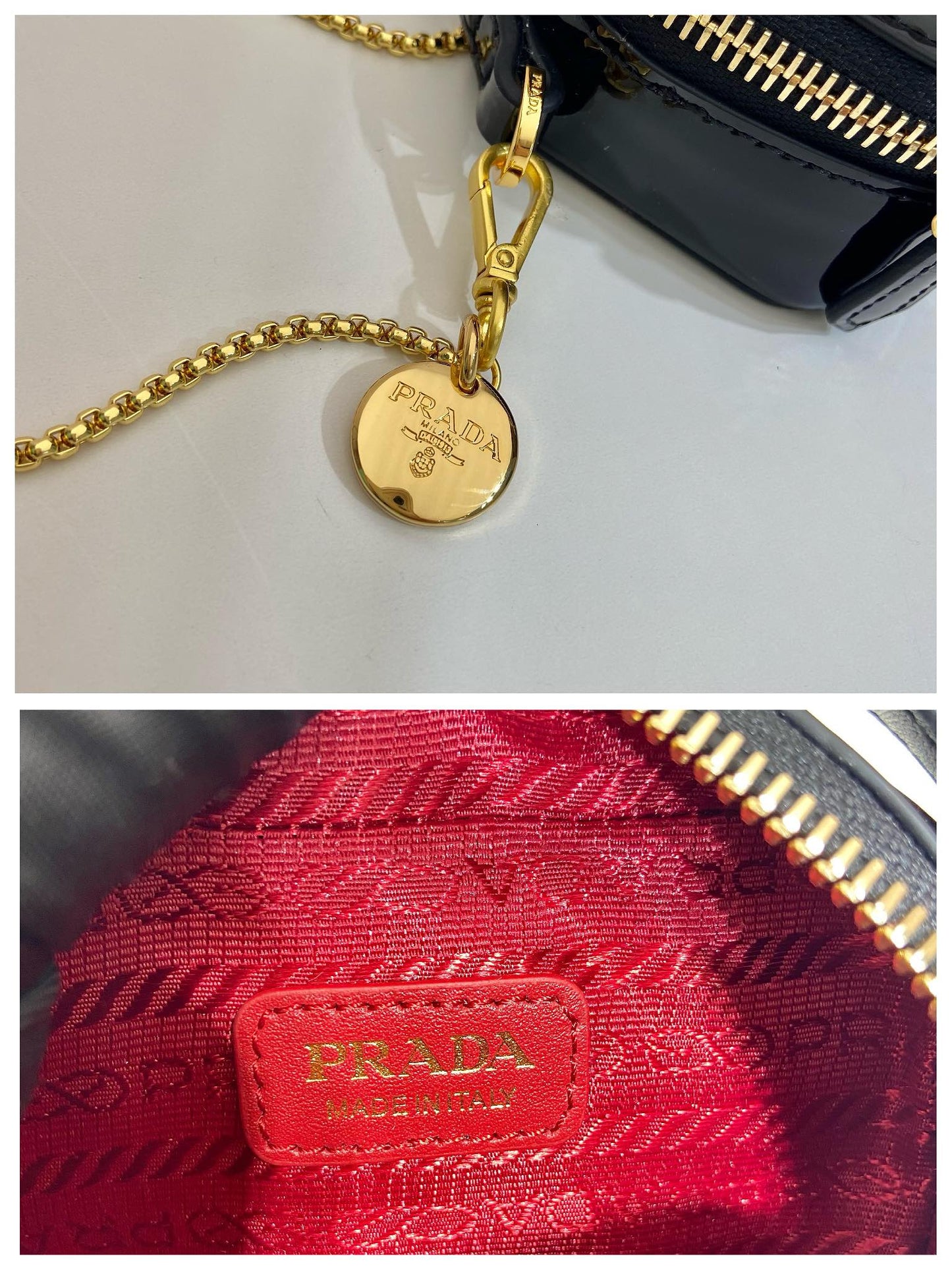 Luxury PradaMINI HAND BAG 11 WITH GOLD STRAP IN BLACK PATENT CALFSKIN