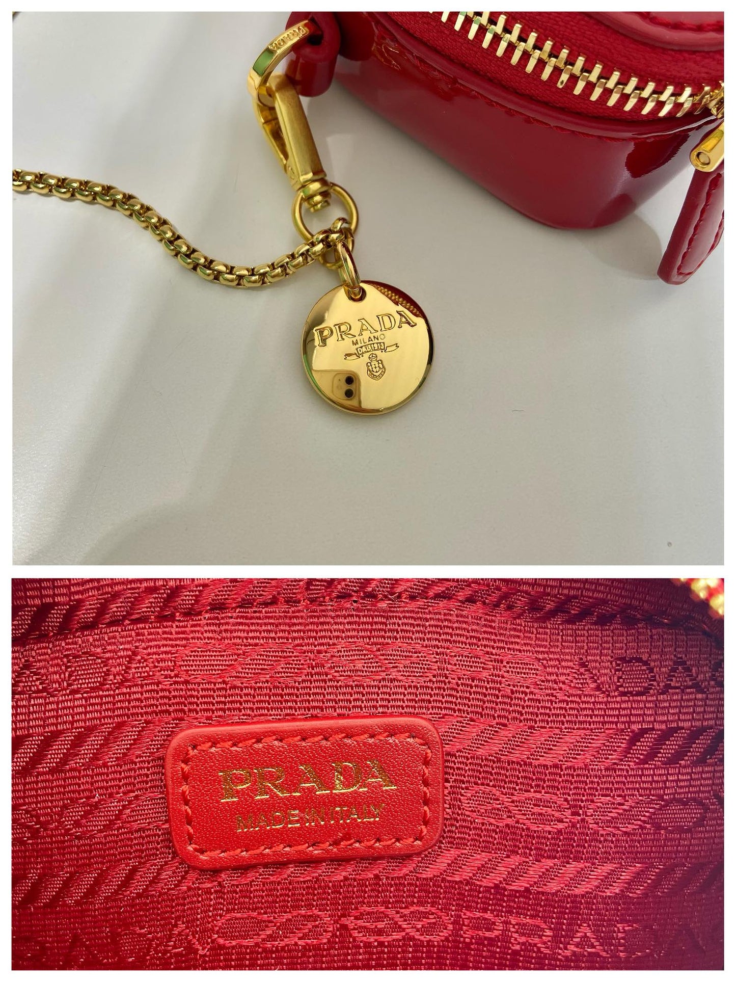 Luxury PradaMINI HAND BAG 11 WITH GOLD STRAP IN RED PATENT CALFSKIN