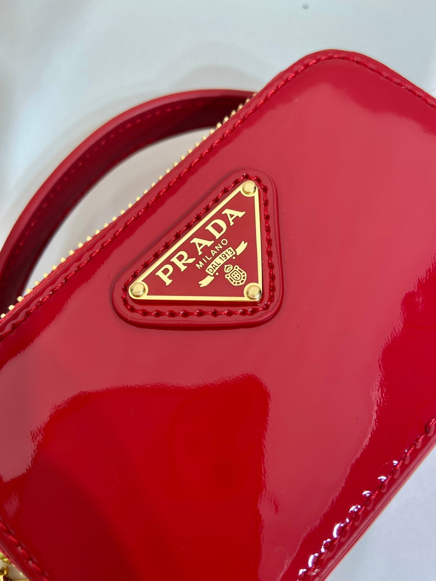 Luxury PradaMINI HAND BAG 11 WITH GOLD STRAP IN RED PATENT CALFSKIN