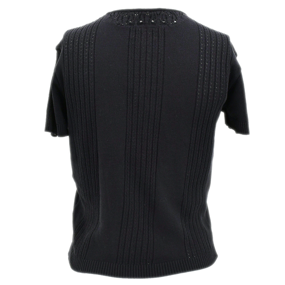 Luxury Chanel Short Sleeve Sweater Knit Tops Black 02P #38