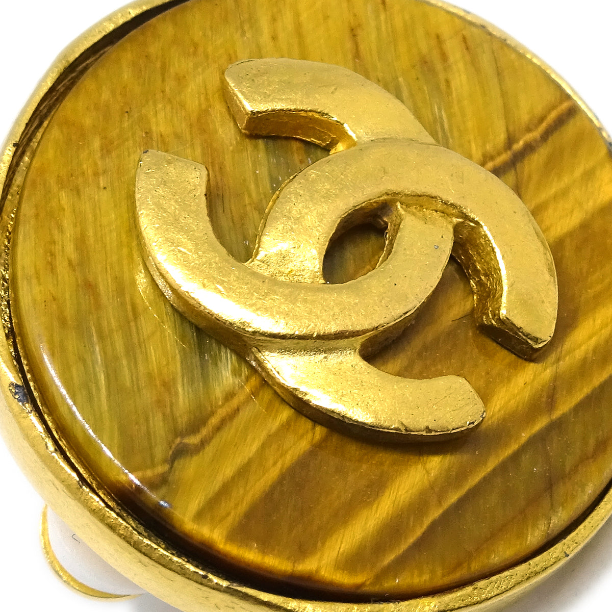 Luxury Chanel Button Earrings Clip-On Brown 95A