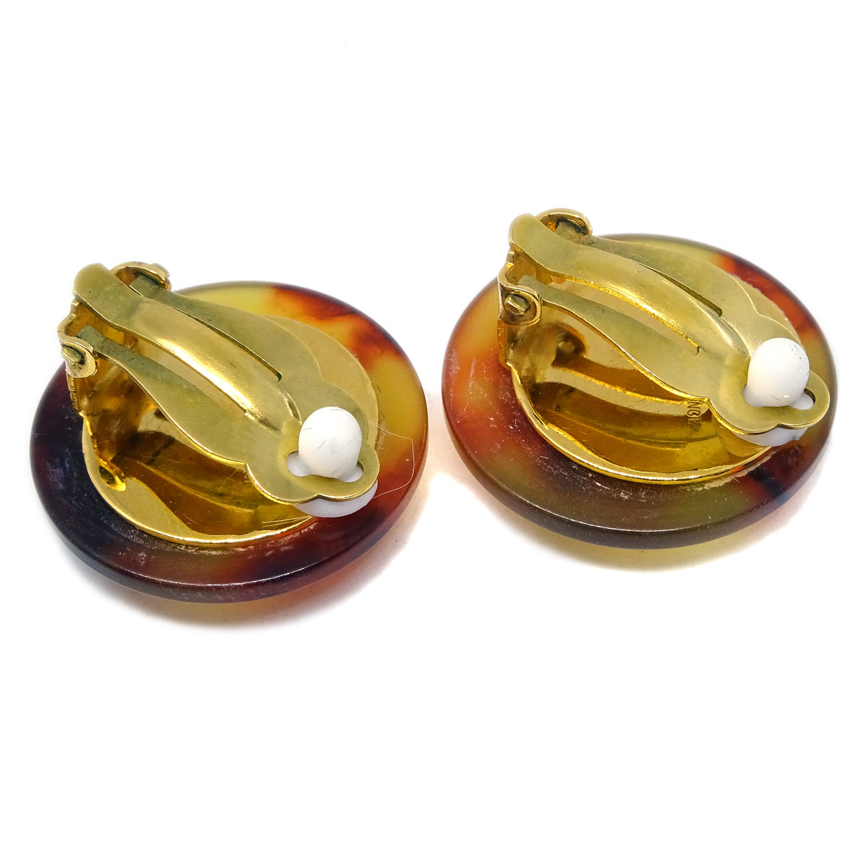 Luxury Chanel Button Earrings Clip-On Brown 97P