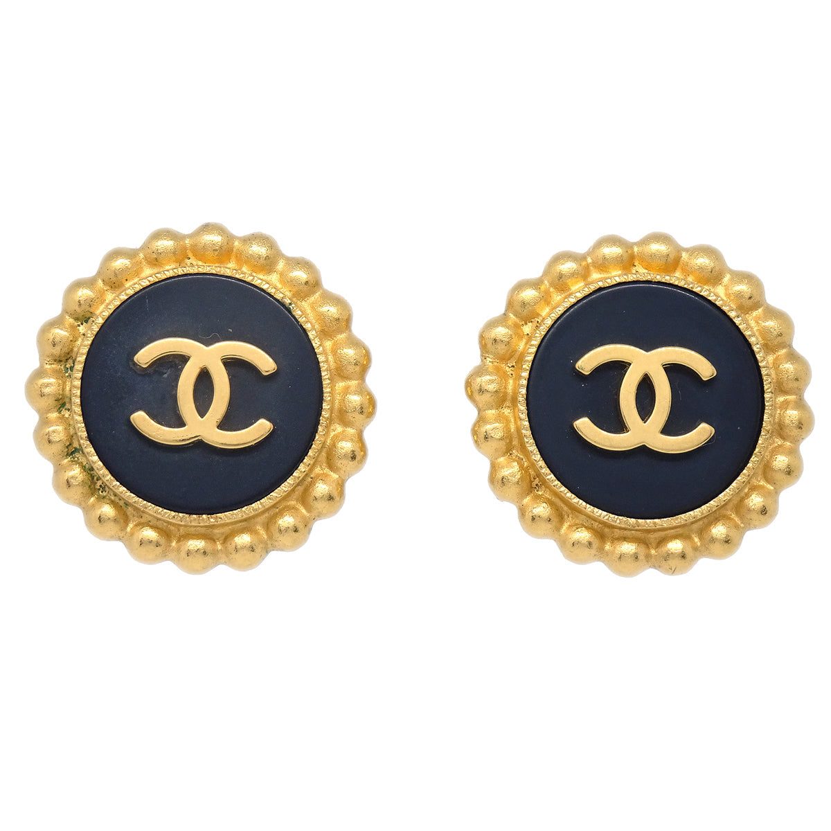 Luxury Chanel 1994 Gold & Black 'CC' Button Earrings