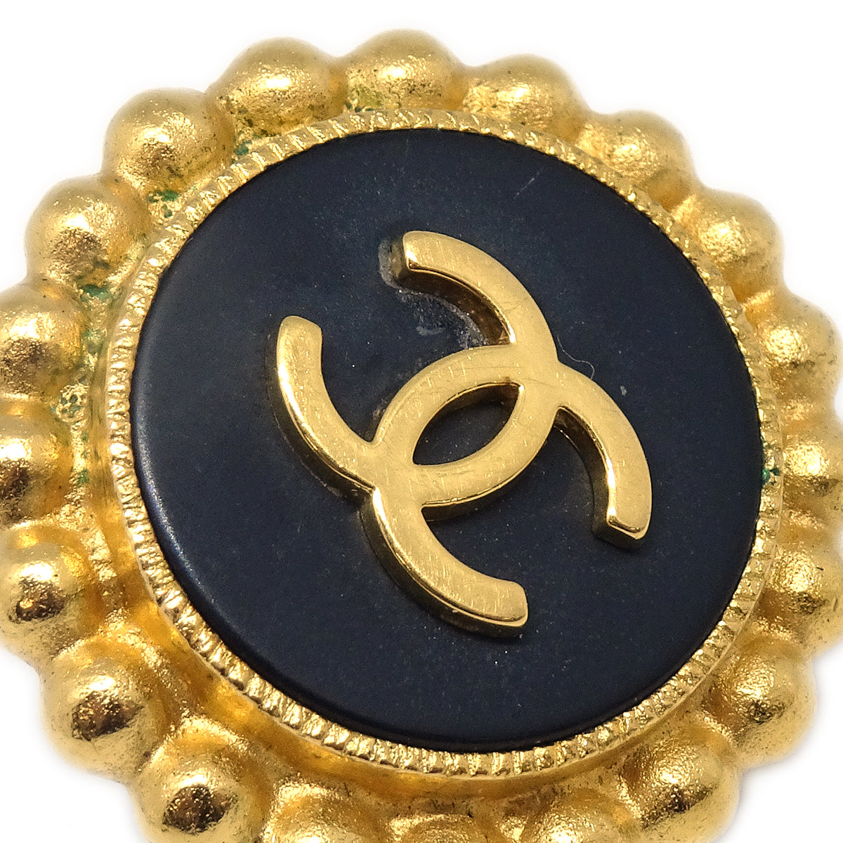Luxury Chanel 1994 Gold & Black 'CC' Button Earrings