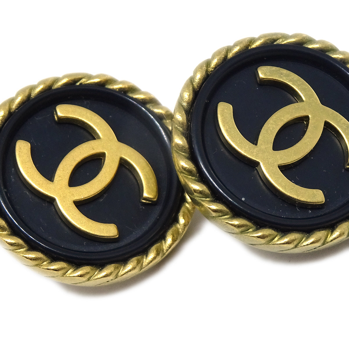 Luxury Chanel 1994 Gold & Black 'CC' Rope Edge Button Earrings