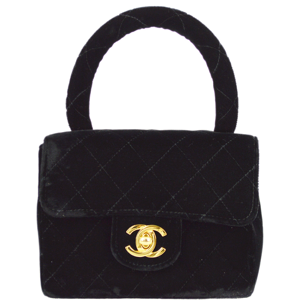 Luxury Chanel 1994-1996 Black Velvet Classic Flap Micro Handbag