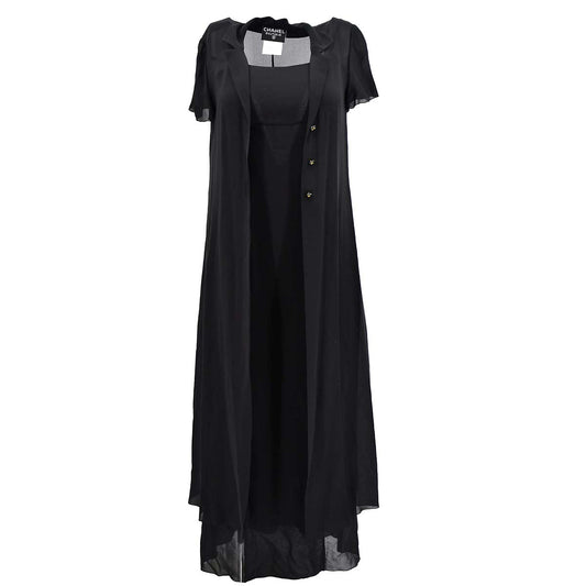 Luxury Chanel Setup Sleeveless Dress Cardigan Black 97P #36