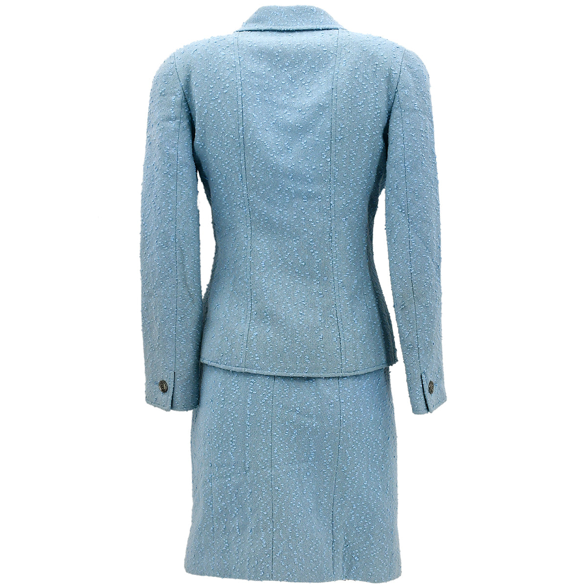 Luxury Chanel Setup Suit Jacket Skirt Light Blue 97C #38