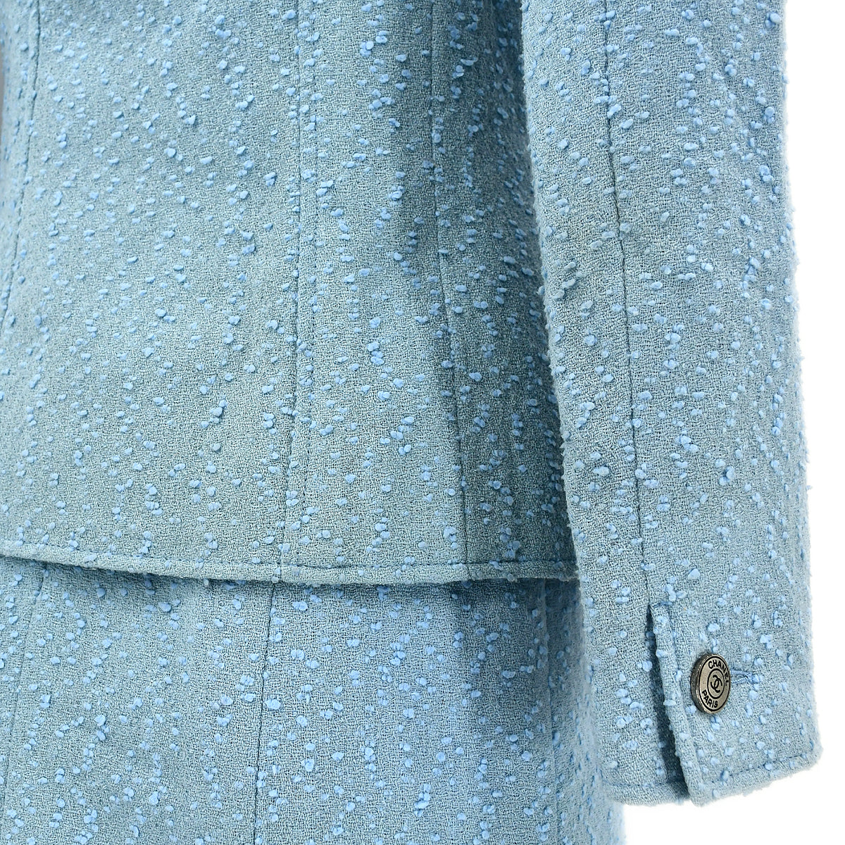 Luxury Chanel Setup Suit Jacket Skirt Light Blue 97C #38
