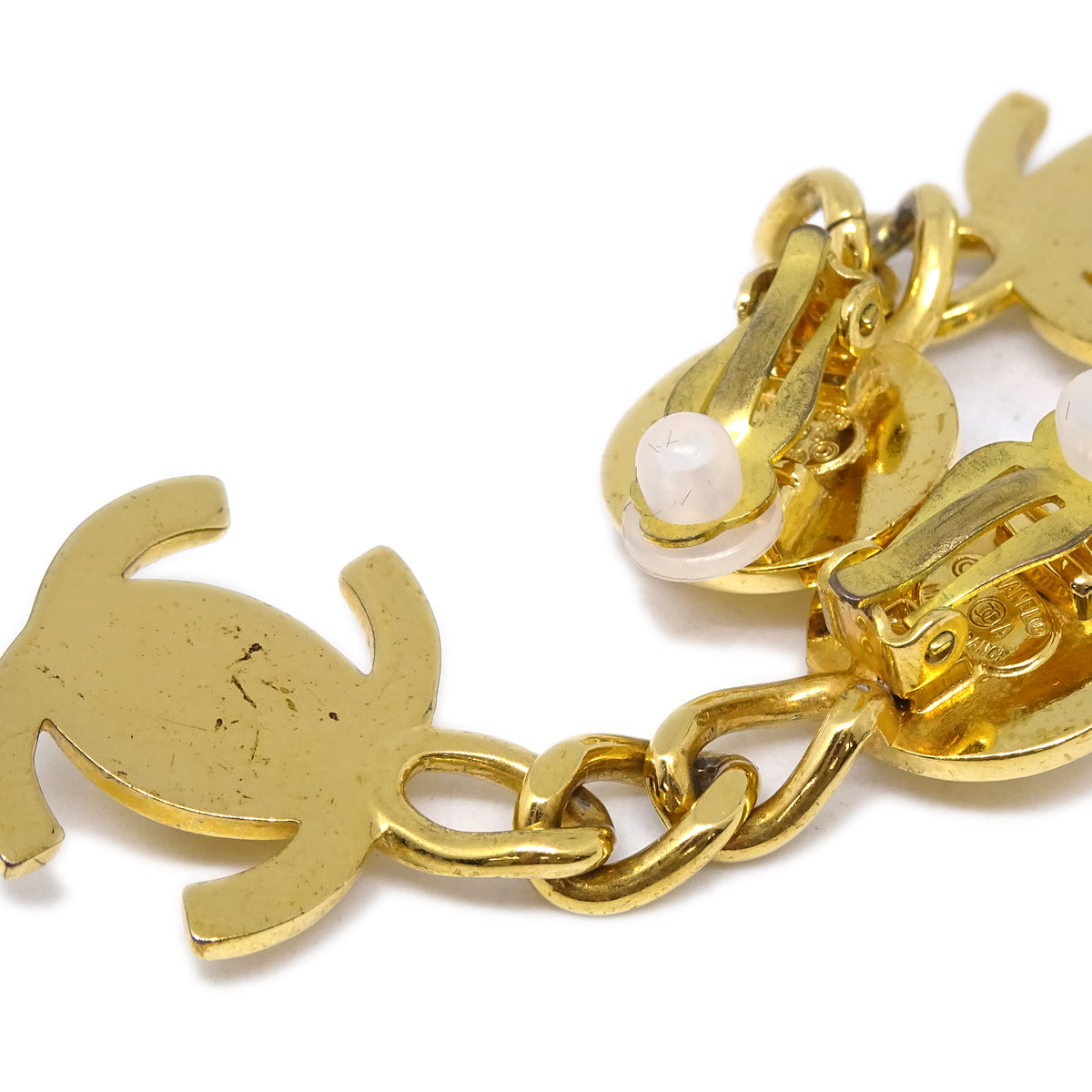 Luxury Chanel Dangle Turnlock Earrings Clip-On Gold 96A