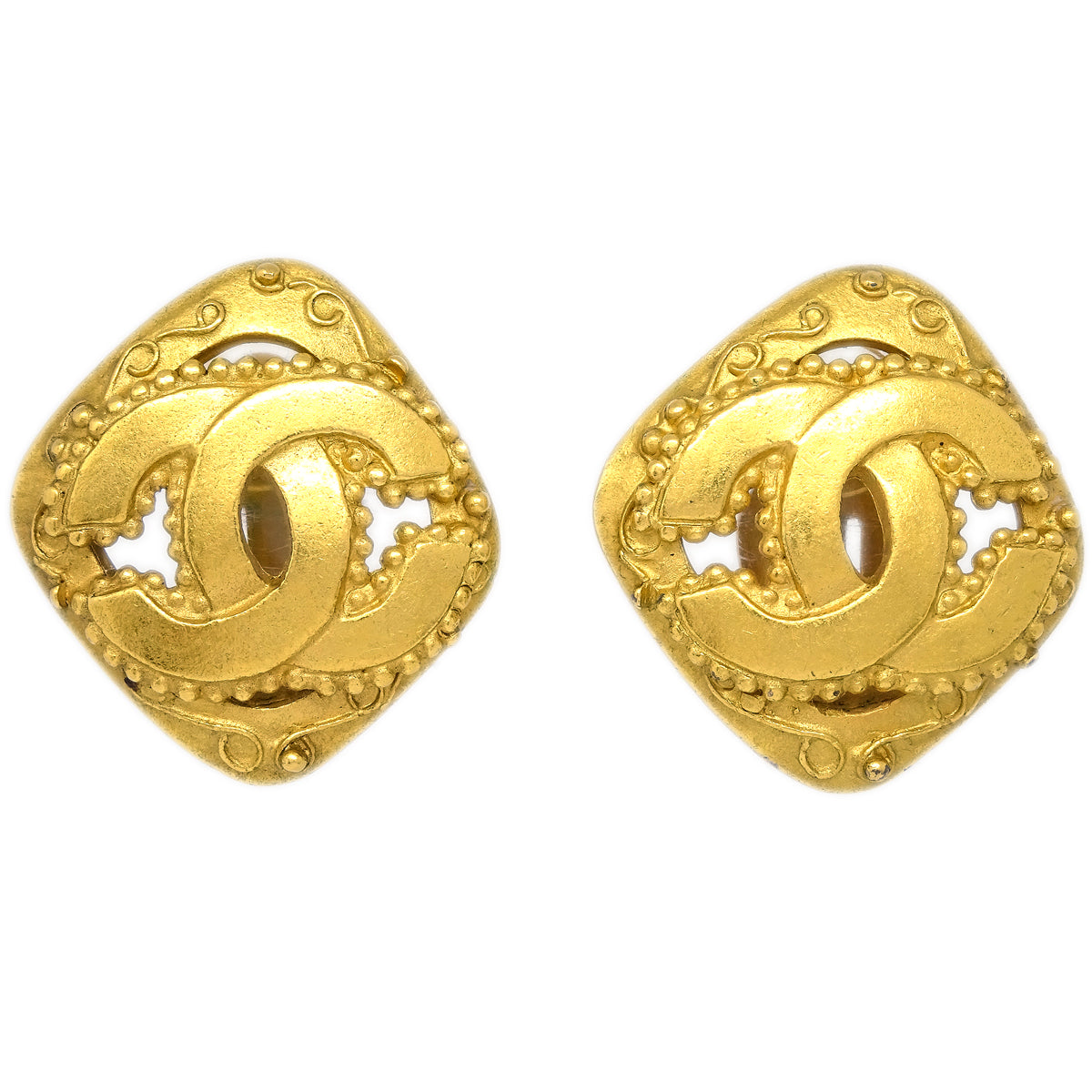 Luxury Chanel Rhombus Earrings Clip-On Gold 96A