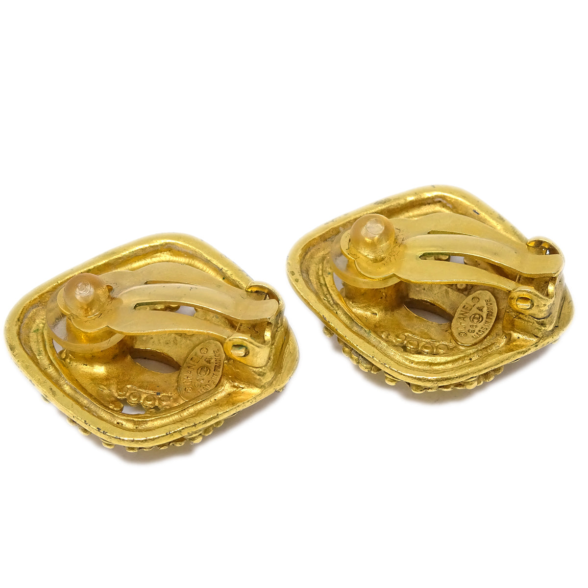 Luxury Chanel Rhombus Earrings Clip-On Gold 96A
