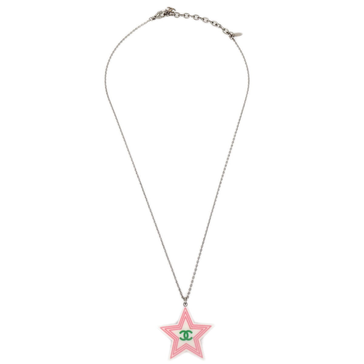 Luxury Chanel Star Chain Necklace Pendant Silver White 04C