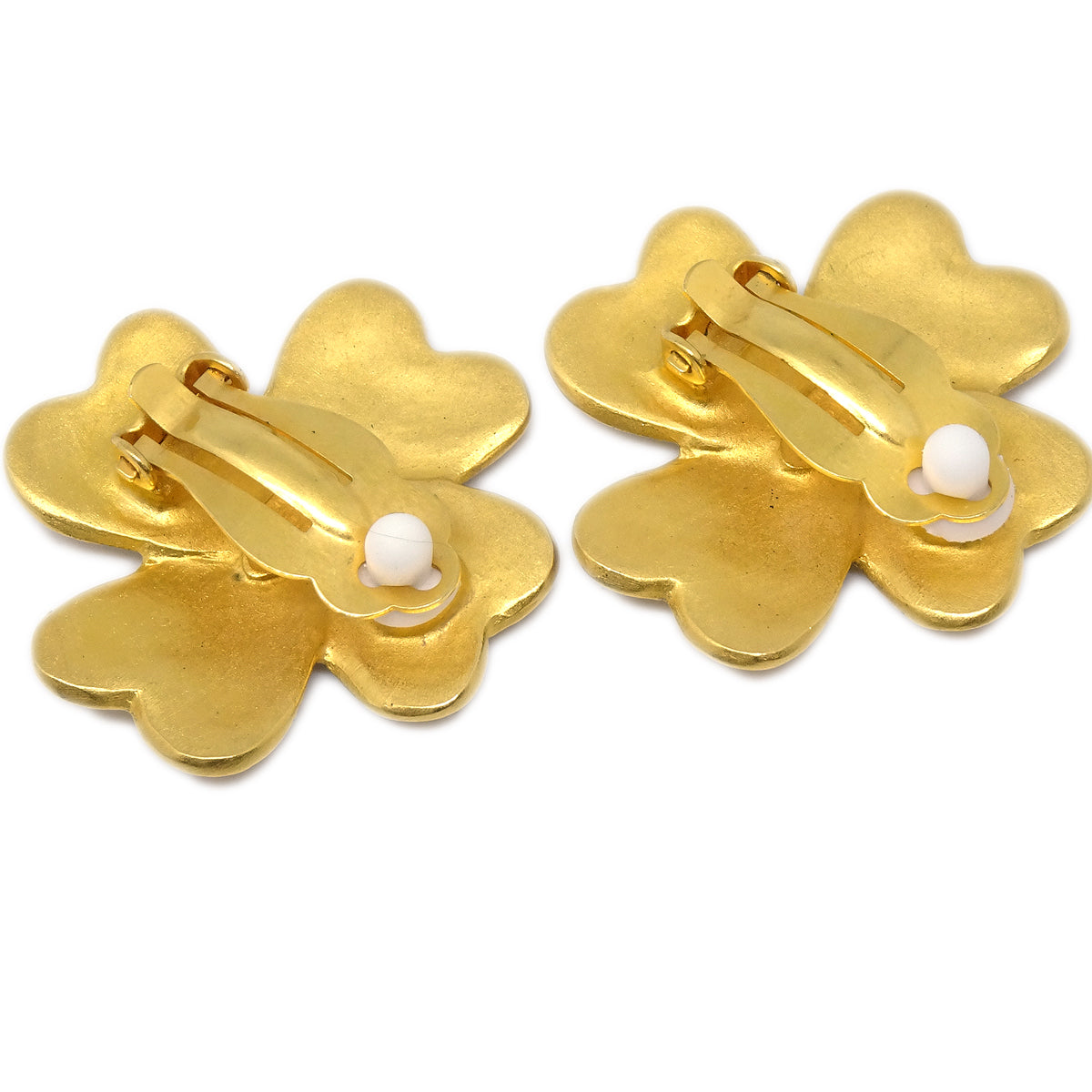 Luxury Chanel Clover Earrings Clip-On Gold 95P